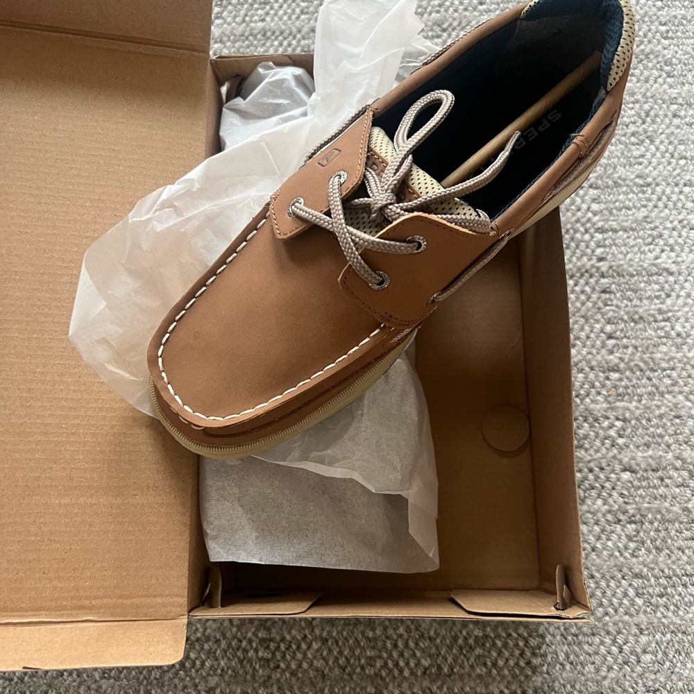 Brand New Sperry Boys Dark Tan Boat Shoes